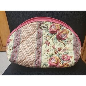 RARE Vintage Lykol Quilted Fabric Travel Makeup Bag Tote - 13.50 in x 8.50 in